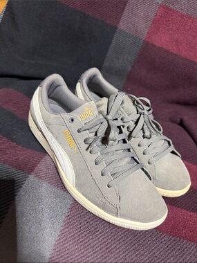 Puma Gray Suede Low-Top Sneakers with White Stripe